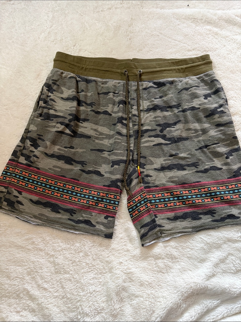 Camo Print Knit Shorts with Tribal Accent